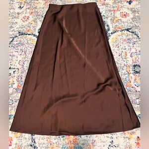 Elegant Brown Silk Elastic band Midi Skirt